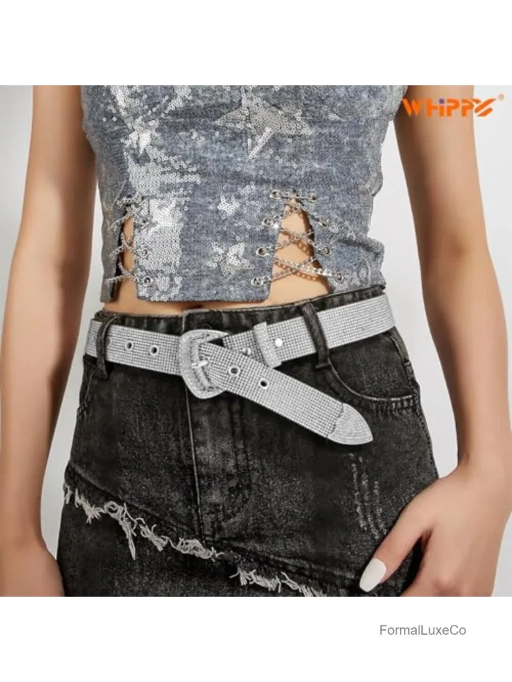 Rhinestone Cowgirl Studded Belt for Jeans - Shiny Disco Waist - Leather &